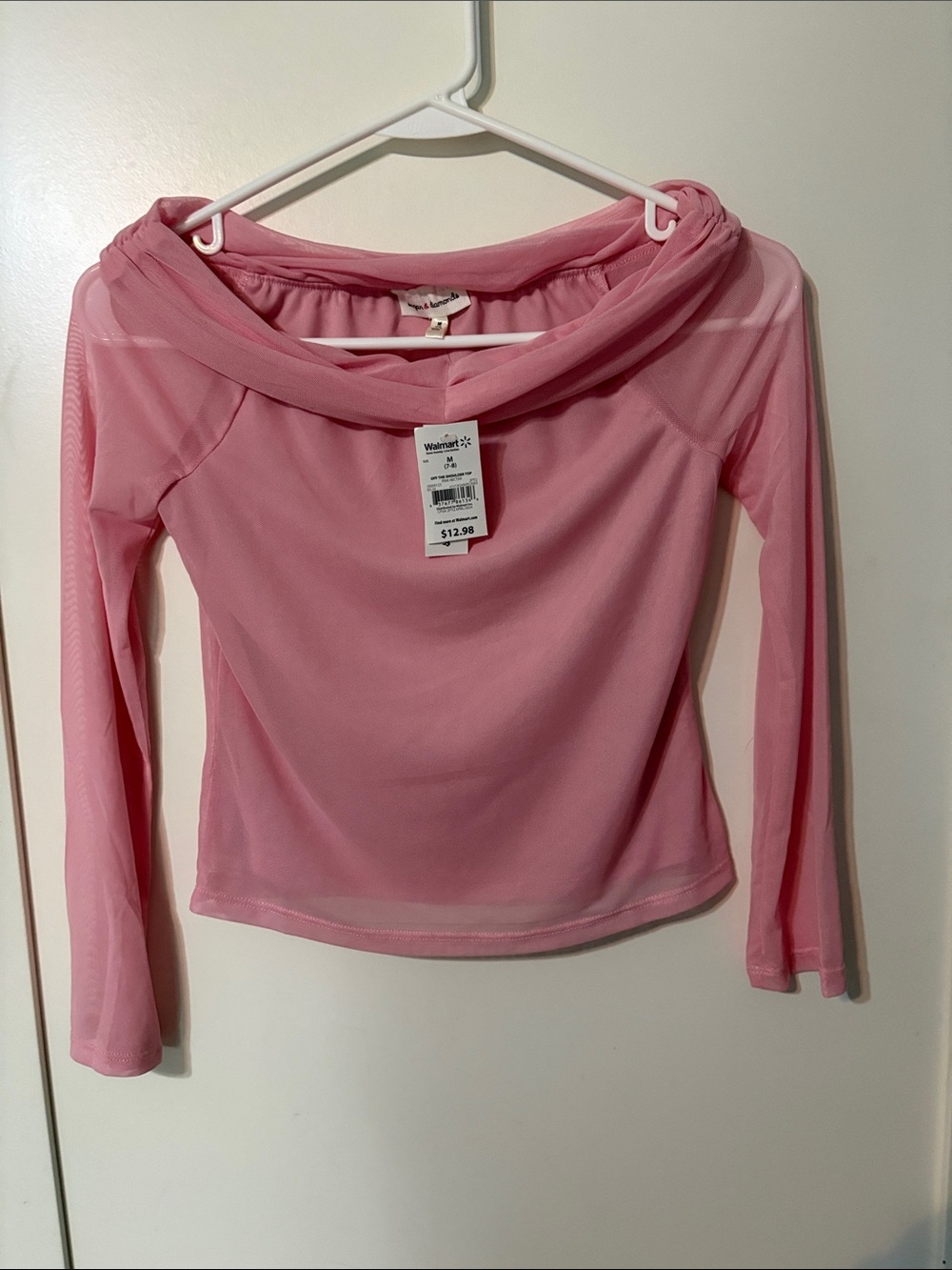 6/$20 Sugar & Diamonds Pink  Off-Shoulder Mesh Long-Sleeve Top M 7/8 NWT